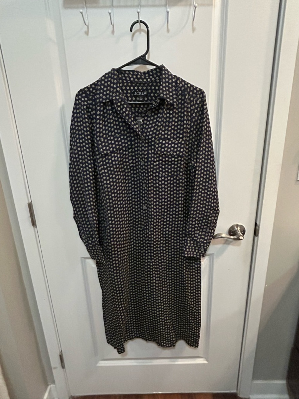 J Crew Floral Shirt Dress NWT Size 4 Navy Long Sleeve Collared Button Front Midi